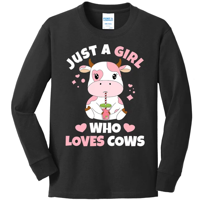 Just A Girl Who Loves Cows Cute Strawberry Cow Cowgirl Print Kids Long Sleeve Shirt