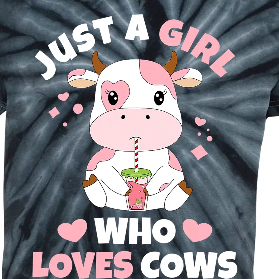 Just A Girl Who Loves Cows Cute Strawberry Cow Cowgirl Print Kids Tie-Dye T-Shirt