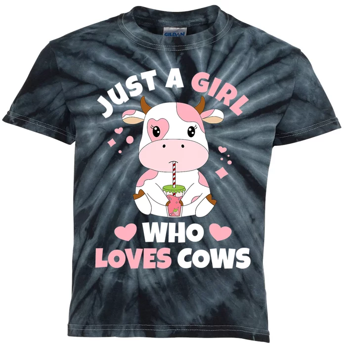 Just A Girl Who Loves Cows Cute Strawberry Cow Cowgirl Print Kids Tie-Dye T-Shirt