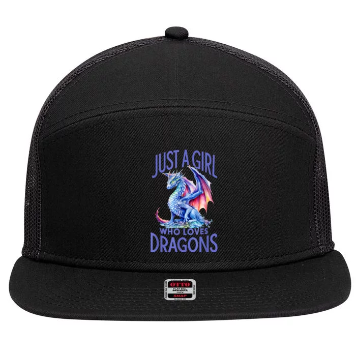 Just A Girl Who Loves Dragons Women Girl Blue Dragon 7 Panel Mesh Trucker Snapback Hat