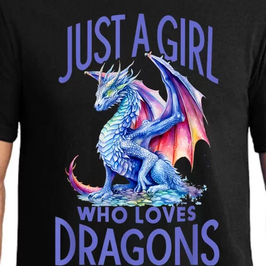 Just A Girl Who Loves Dragons Women Girl Blue Dragon Pajama Set