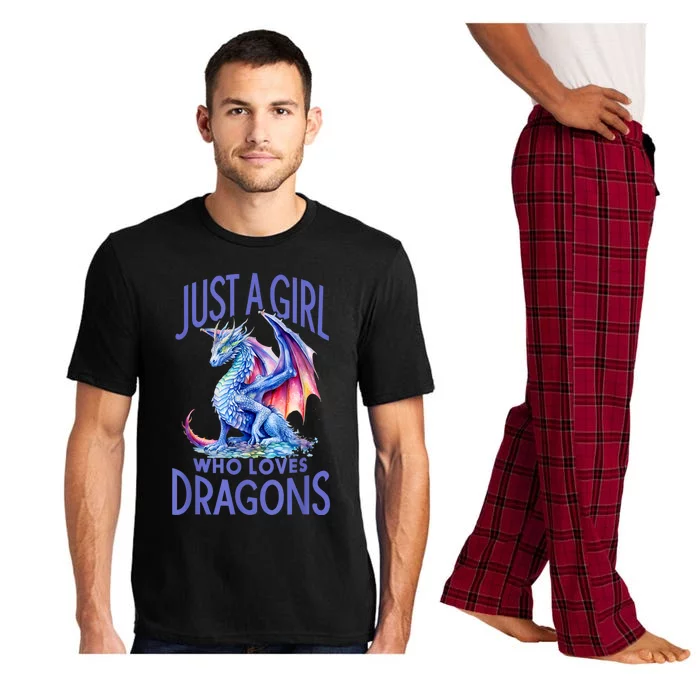 Just A Girl Who Loves Dragons Women Girl Blue Dragon Pajama Set