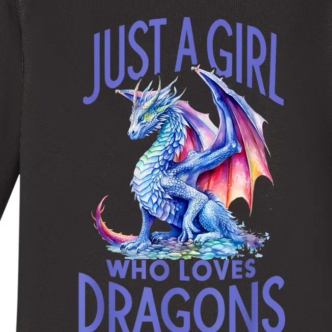 Just A Girl Who Loves Dragons Women Girl Blue Dragon Baby Long Sleeve Bodysuit