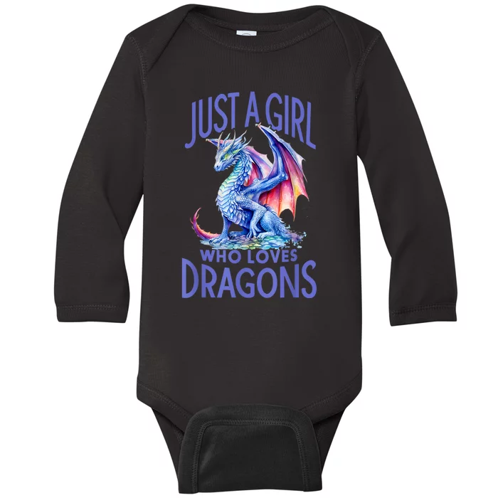 Just A Girl Who Loves Dragons Women Girl Blue Dragon Baby Long Sleeve Bodysuit