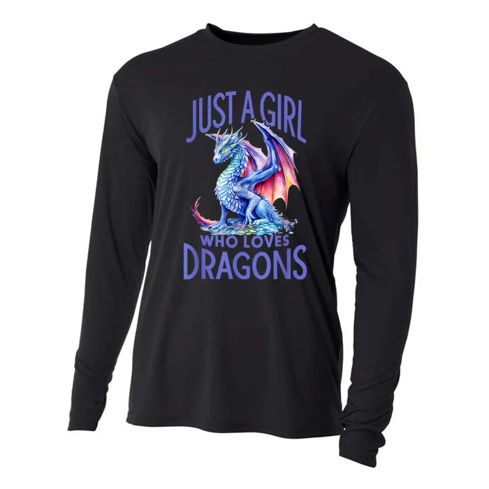 Just A Girl Who Loves Dragons Women Girl Blue Dragon Cooling Performance Long Sleeve Crew