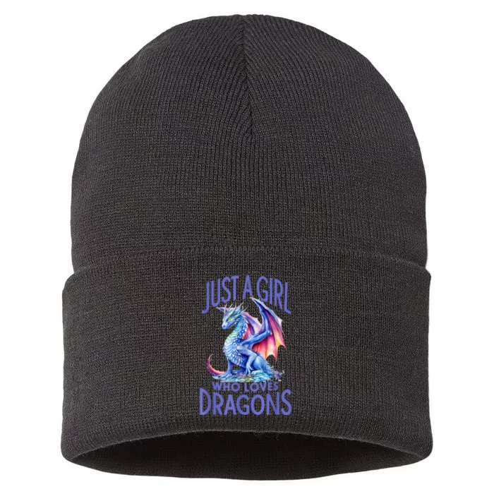 Just A Girl Who Loves Dragons Women Girl Blue Dragon Sustainable Knit Beanie