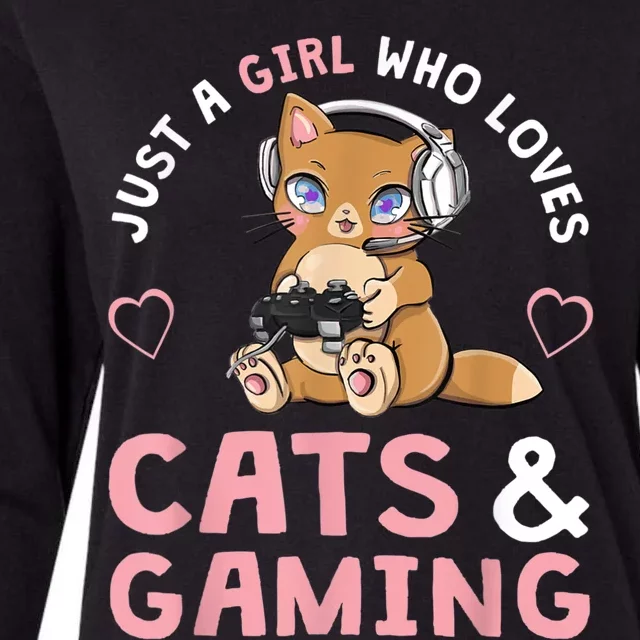 Just A Girl Who Loves Cats And Gaming Cute Gamer Cat Womens Cotton Relaxed Long Sleeve T-Shirt