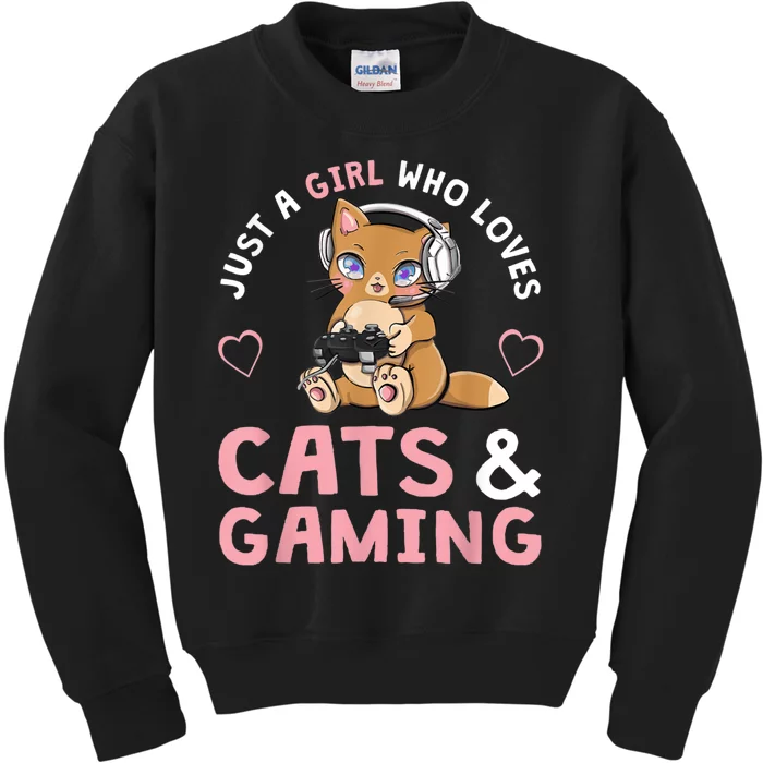 Just A Girl Who Loves Cats And Gaming Cute Gamer Cat Kids Sweatshirt