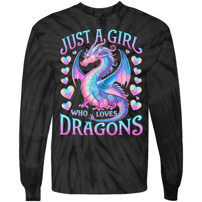 Just A Girl Who Loves Dragons Cute Dragon Tie-Dye Long Sleeve Shirt