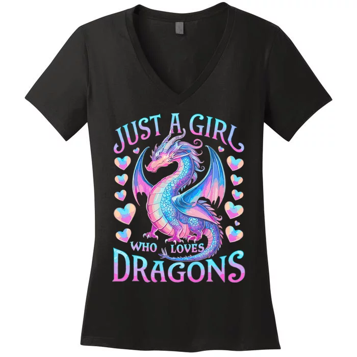 Just A Girl Who Loves Dragons Cute Dragon Women's V-Neck T-Shirt