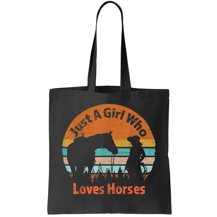 Just A Girl Who Loves Her Horse Retro Sunset Silhouette Gift Tote Bag