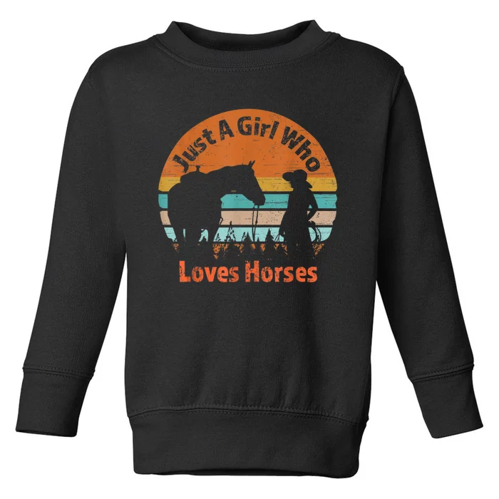 Just A Girl Who Loves Her Horse Retro Sunset Silhouette Gift Toddler Sweatshirt