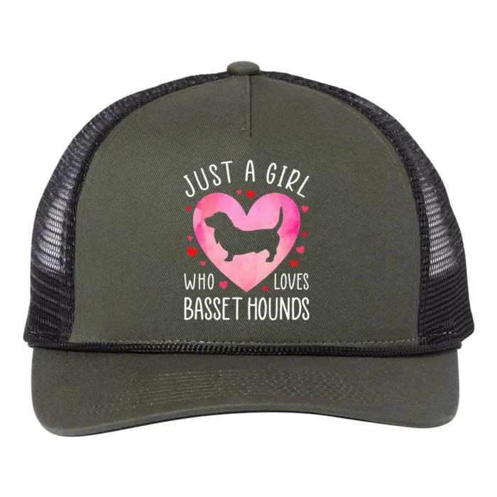 Just a Girl Who Loves Basset Hounds Dog Mama Retro Rope Trucker Hat Cap