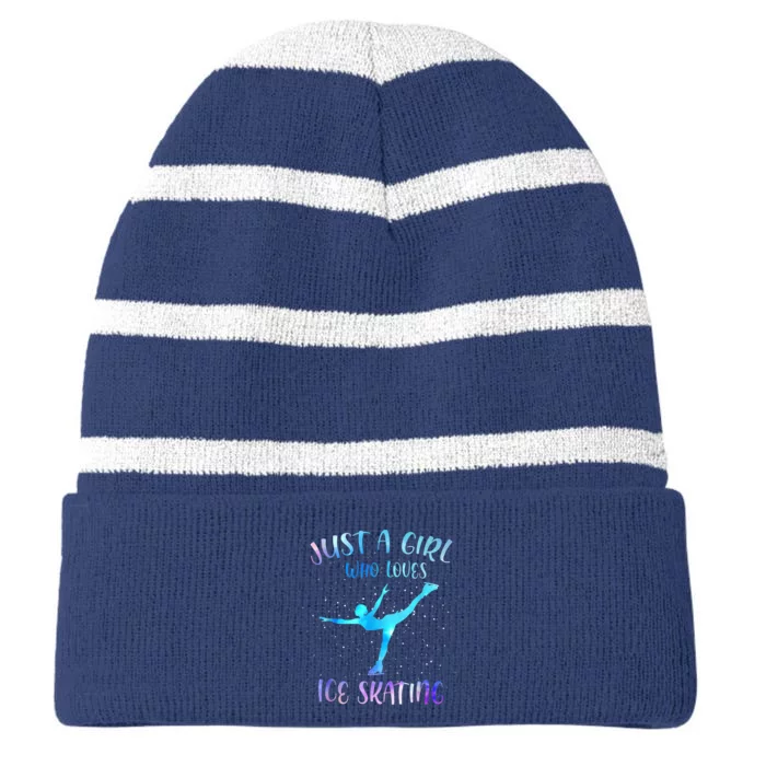 Just A Girl Who Loves Ice Skating Figure Skate Skater Striped Beanie with Solid Band