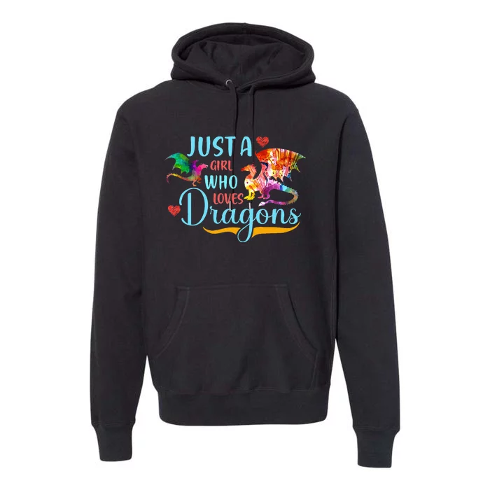 Just A Girl Who Loves Dragons Women Girl Colorful Dragon Premium Hoodie