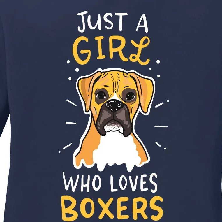 Just A Girl Who Loves Boxers Dog School Gift Ladies Long Sleeve Shirt