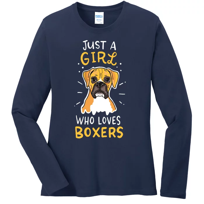 Just A Girl Who Loves Boxers Dog School Gift Ladies Long Sleeve Shirt