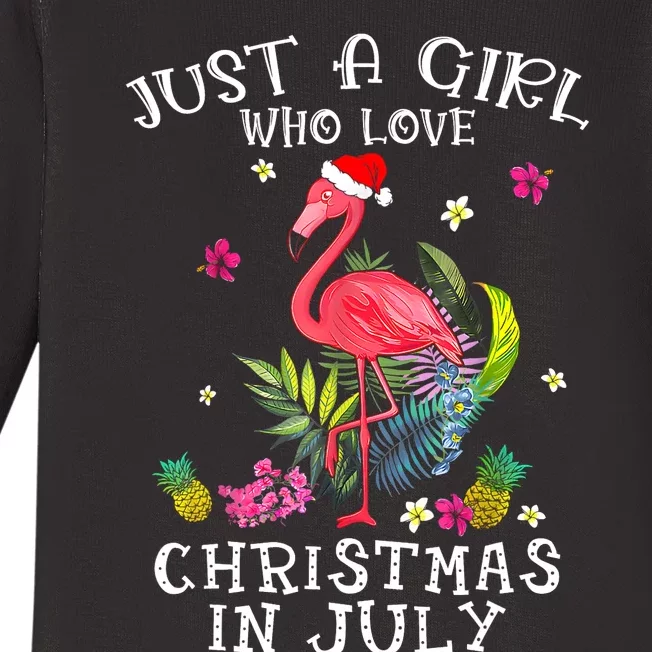 Just A Girl Who Loves Christmas In July Flamingo Funny Women Baby Long Sleeve Bodysuit