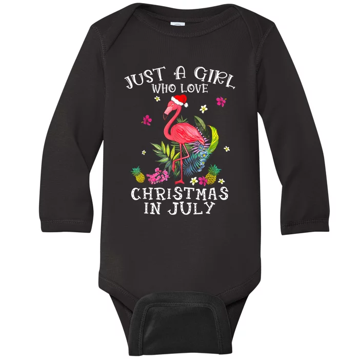 Just A Girl Who Loves Christmas In July Flamingo Funny Women Baby Long Sleeve Bodysuit