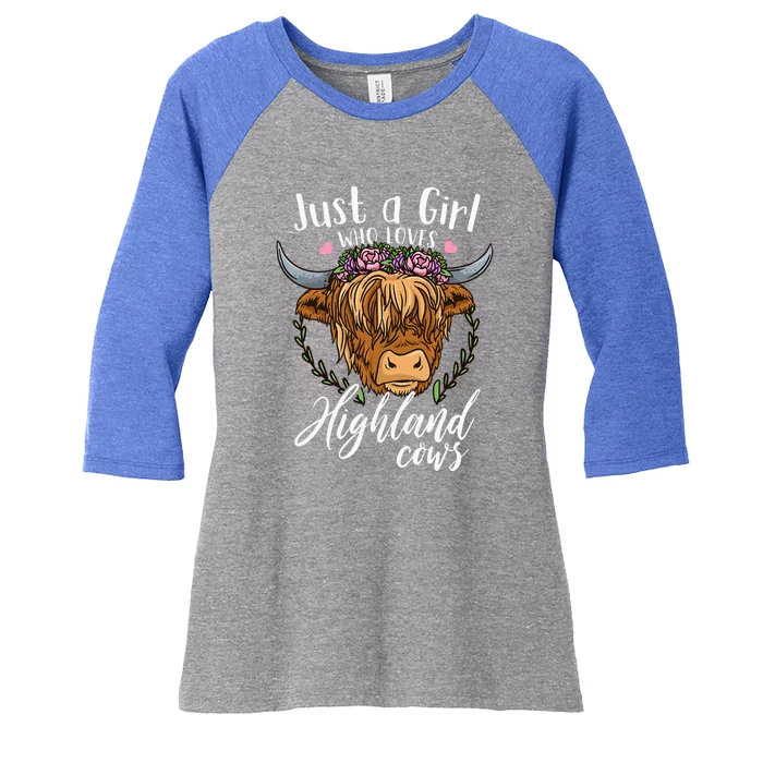 Just A Girl Who Loves Highland Cows Women's Tri-Blend 3/4-Sleeve Raglan Shirt