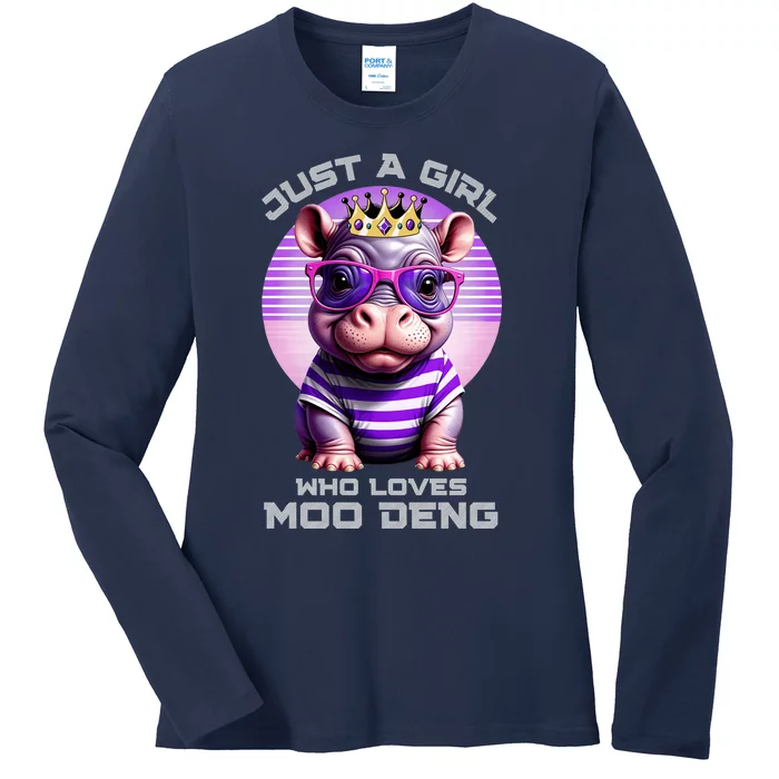 Just A Girl Who Loves Moo Deng Baby Pypmy Hippo Ladies Long Sleeve Shirt