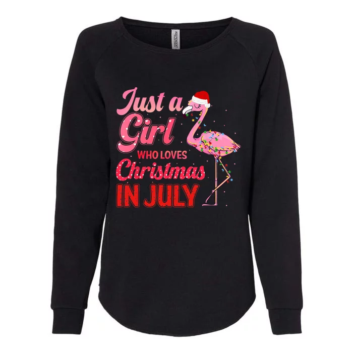 Just A Girl Who Loves Christmas In July Flamingo Funny Christmas In July Gift Womens California Wash Sweatshirt