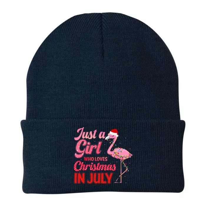 Just A Girl Who Loves Christmas In July Flamingo Funny Christmas In July Gift Knit Cap Winter Beanie