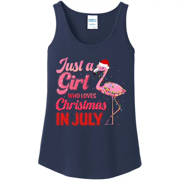 Just A Girl Who Loves Christmas In July Flamingo Funny Christmas In July Gift Ladies Essential Tank