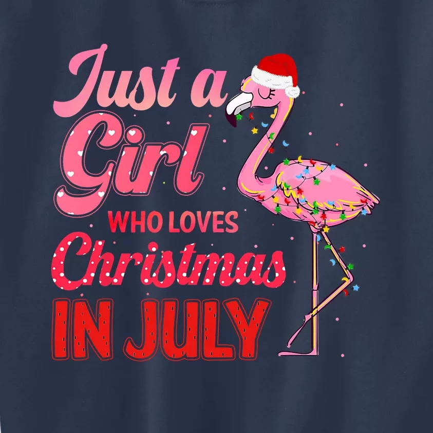 Just A Girl Who Loves Christmas In July Flamingo Funny Christmas In July Gift Kids Sweatshirt