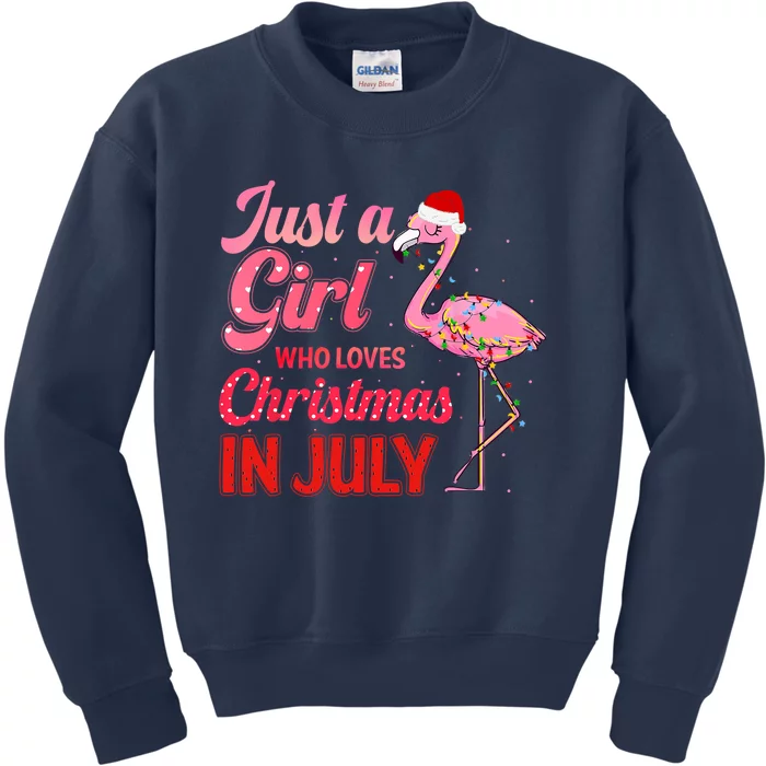 Just A Girl Who Loves Christmas In July Flamingo Funny Christmas In July Gift Kids Sweatshirt