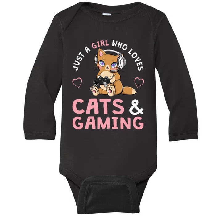 Just A Girl Who Loves Cats And Gaming Baby Long Sleeve Bodysuit