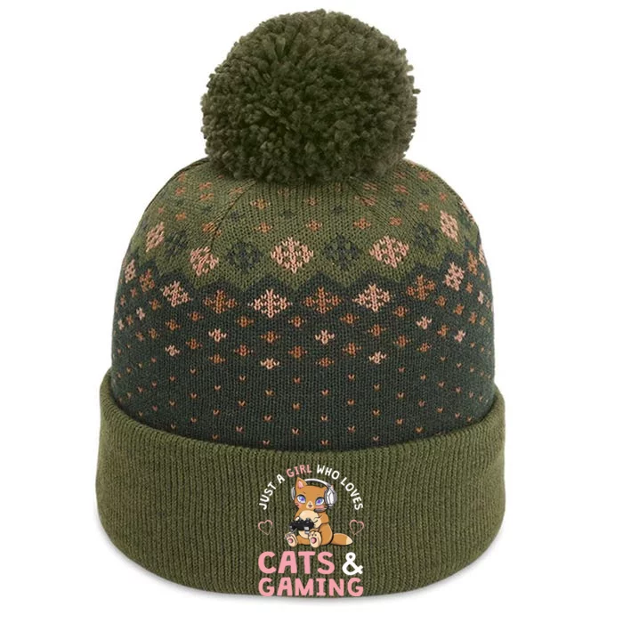 Just A Girl Who Loves Cats And Gaming The Baniff Cuffed Pom Beanie