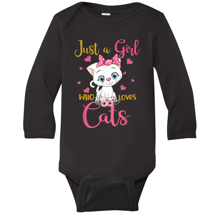 Just A Girl Who Loves Cats Cute Cat Lover Baby Long Sleeve Bodysuit