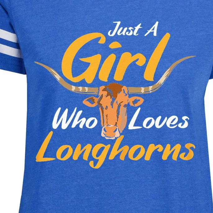 Just A Girl Who Loves Longhorn Funny Texas Longhorn Cow Enza Ladies Jersey Football T-Shirt