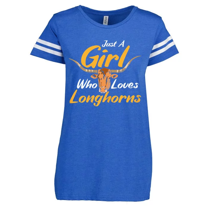 Just A Girl Who Loves Longhorn Funny Texas Longhorn Cow Enza Ladies Jersey Football T-Shirt