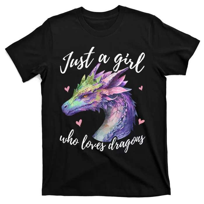 Just A Girl Who Loves Dragons Cute Dragon Watercolor Art T-Shirt