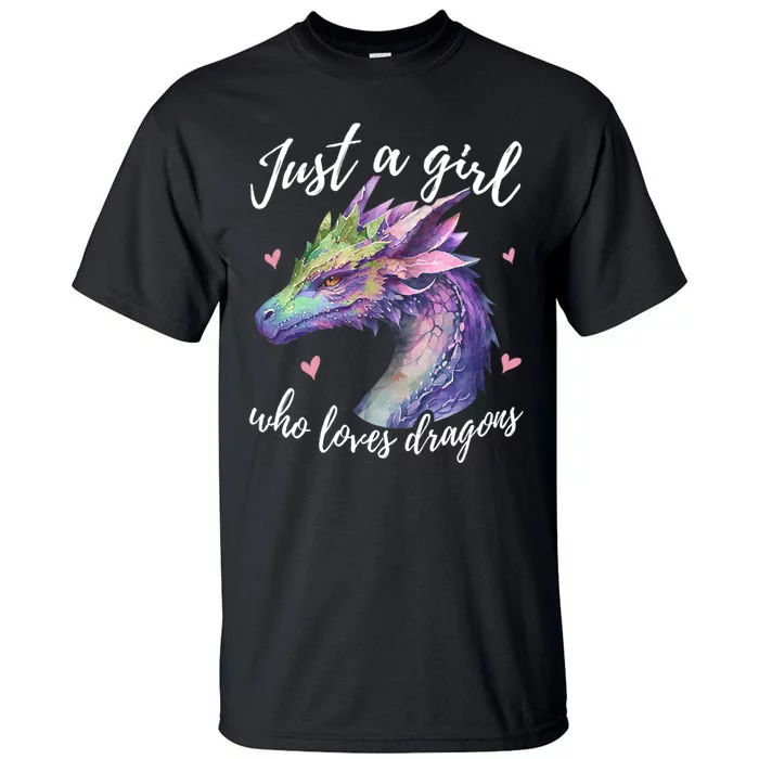 Just A Girl Who Loves Dragons Cute Dragon Watercolor Art Tall T-Shirt