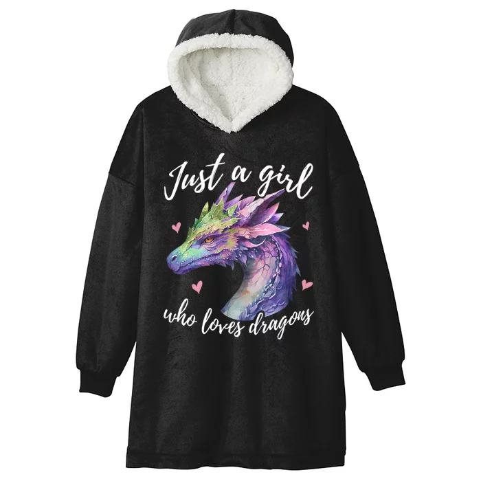 Just A Girl Who Loves Dragons Cute Dragon Watercolor Art Hooded Wearable Blanket