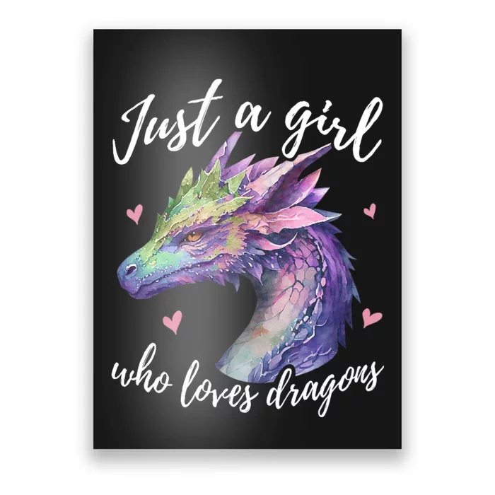 Just A Girl Who Loves Dragons Cute Dragon Watercolor Art Poster