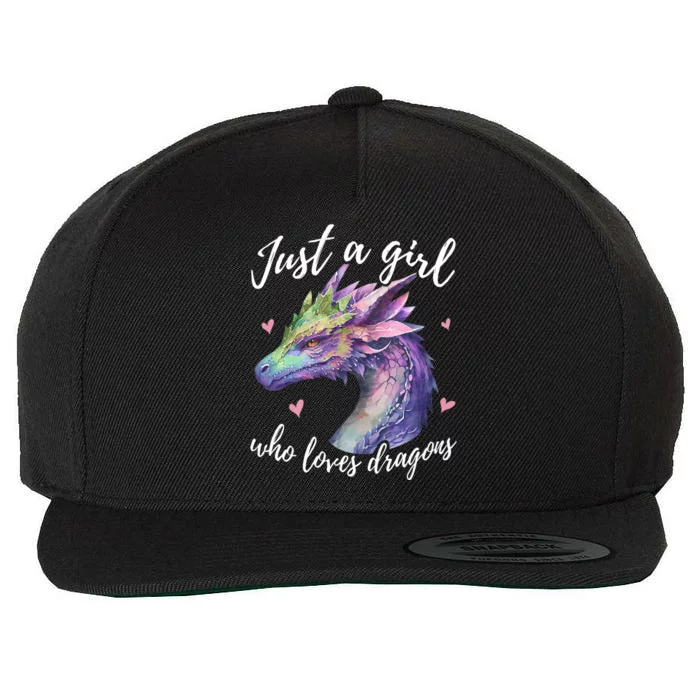 Just A Girl Who Loves Dragons Cute Dragon Watercolor Art Wool Snapback Cap