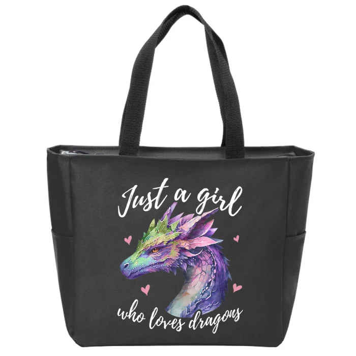 Just A Girl Who Loves Dragons Cute Dragon Watercolor Art Zip Tote Bag