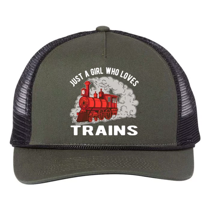 Just A Girl Who Loves Trains Retro Rope Trucker Hat Cap