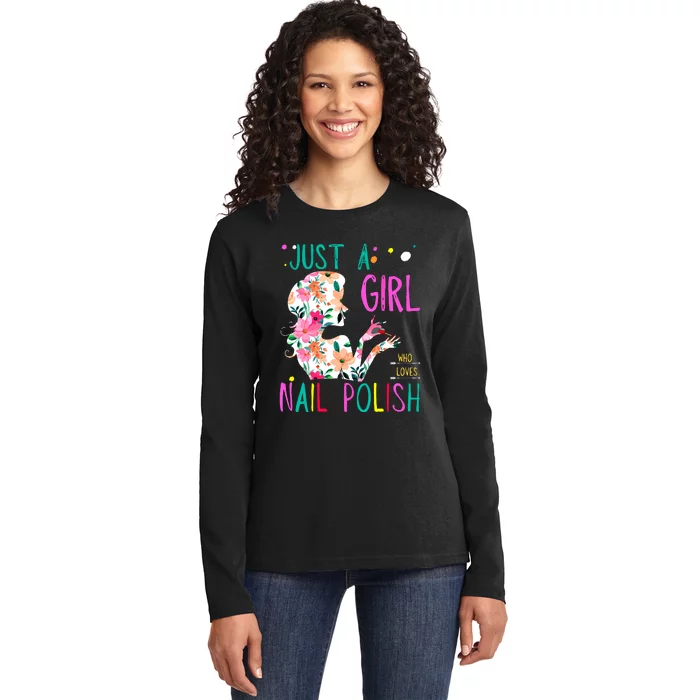 Just A Girl Who Loves Nail Polish Tropical Watercolor Floral Ladies Long Sleeve Shirt