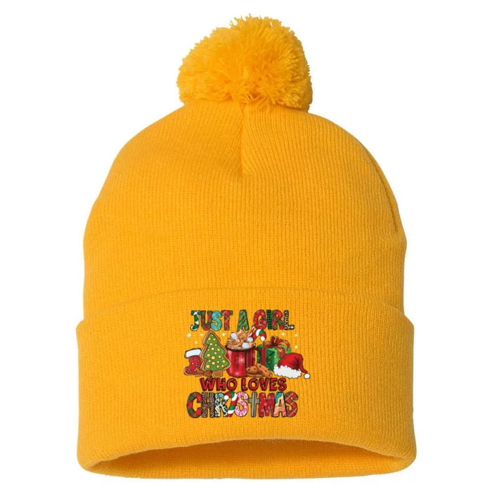 Just A Girl Who Loves Christmas Pom Pom 12in Knit Beanie