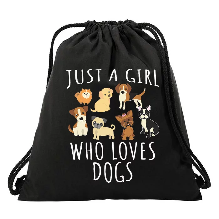 Just A Girl Who Loves Dogs Funny Puppy Drawstring Bag