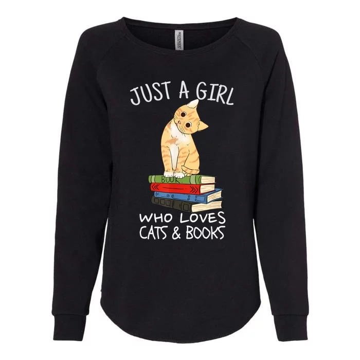 Just A Girl Who Loves Books And Cats Funny Reading TShirt Womens California Wash Sweatshirt