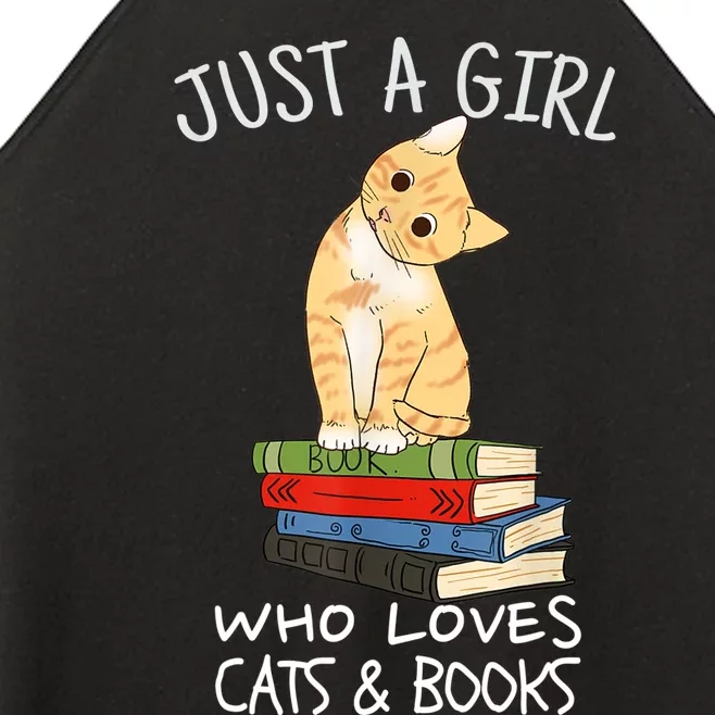 Just A Girl Who Loves Books And Cats Funny Reading TShirt Women’s Perfect Tri Rocker Tank