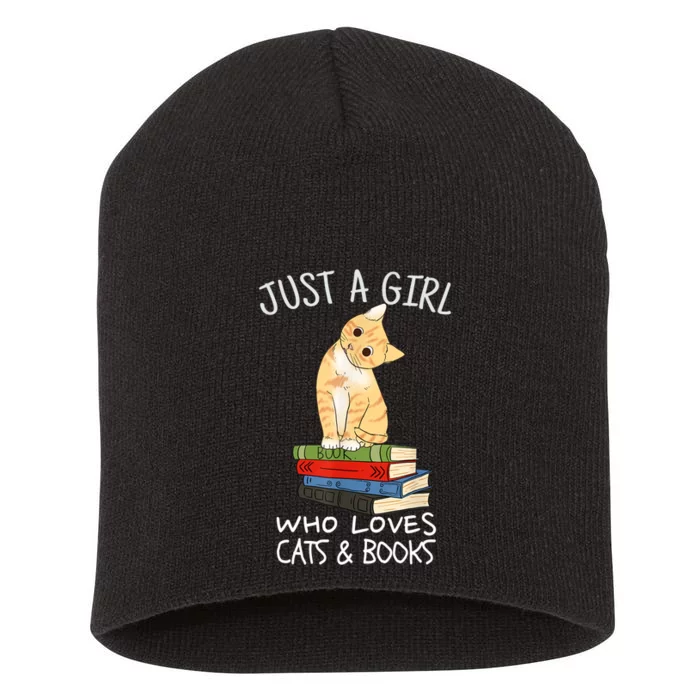 Just A Girl Who Loves Books And Cats Funny Reading TShirt Short Acrylic Beanie