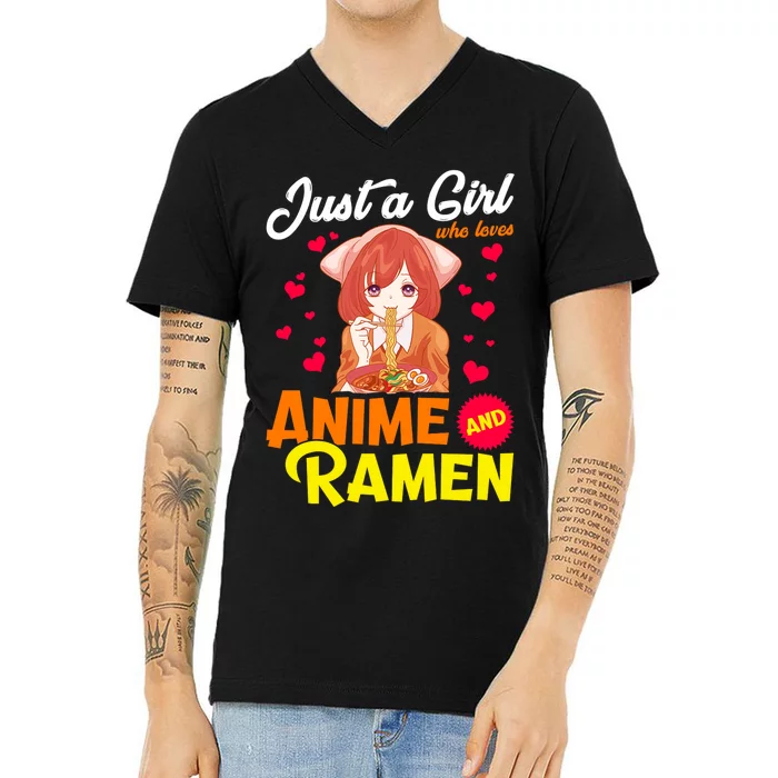 Just A Girl Who Loves Anime And Ramen V-Neck T-Shirt