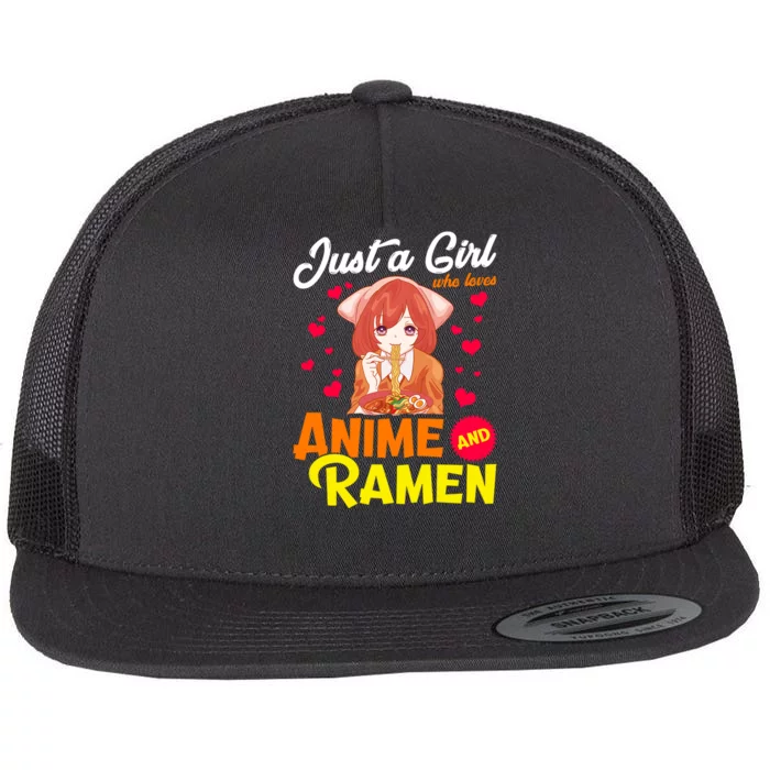 Just A Girl Who Loves Anime And Ramen Flat Bill Trucker Hat